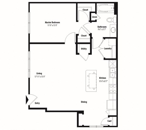 Floor plan for 1 bed, 1 bath, 816 sqft